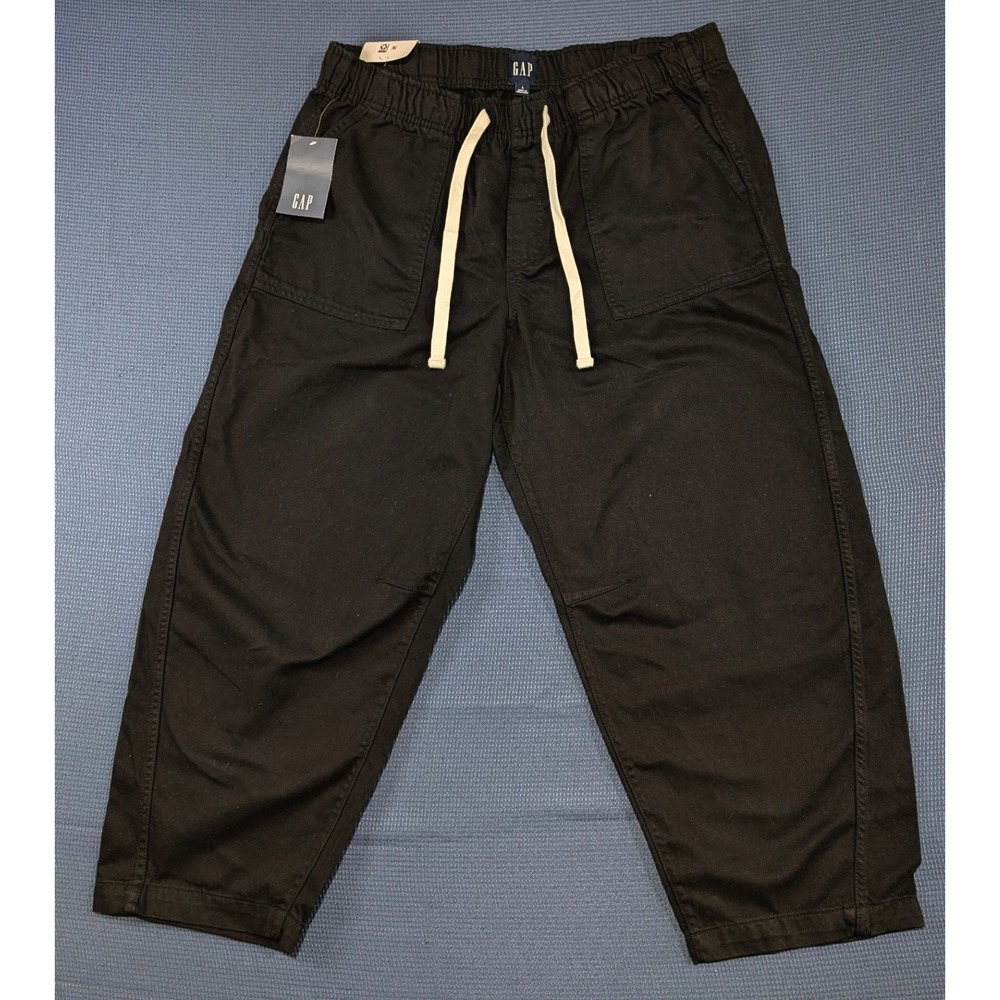 Gap Pull On Barrel Pant Black Elastic Waist Drawstring Trousers Large NEW